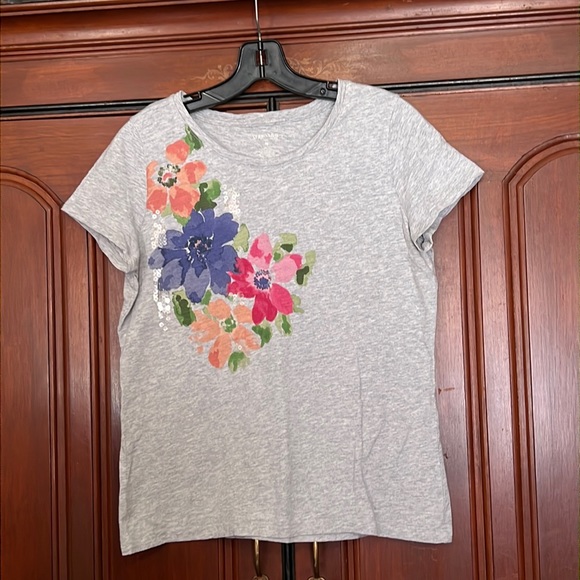 St Johns Bay Flowered & Sequins Front Gray Short Sleeve Shirt Size MP - Picture 1 of 7
